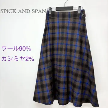스픽 앤 스팬 울 캐시미어 혼방 체크 무늬 롱 스커트 브라운 계열