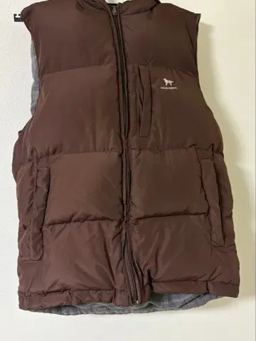 DOG-DEPT 브라운 & 체크 무늬 리버서블 후드 부착 다운 베스트