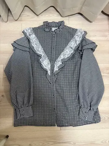 jouetie 체크 무늬 프릴 셔츠