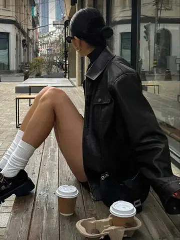 SHEIN 블랙 가죽 자켓 L 사이즈