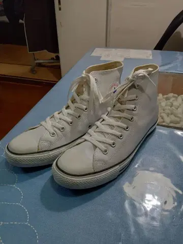 컨버스 올 가죽 버전! 1회 사용한 미중고! 화이트! US 10.5