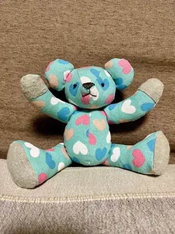 스카이블루 하트 무늬 곰 봉제 인형