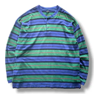 90s LANDS'END 랜즈엔드 멀티 보더 헨리넥 롱T
