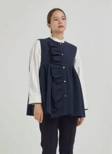 [ YORI ] 더블 프릴 베스트 튜닉 38 네이비