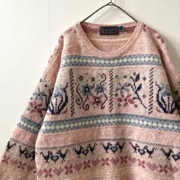 빈티지 올 패턴 걸리시 긴팔 니트 영국제 레트로 유로 구제 의류