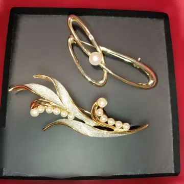 엘레강트한 펄 장식 브로치 2점 세트