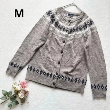 그레이 노르딕 무늬 니트 가디건 싸개 버튼 캐주얼 M
