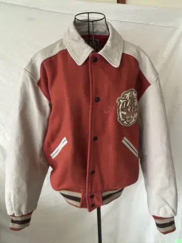 FLANDRE 농구 바시티 자켓 소가죽 가죽 자수 와펜 2L