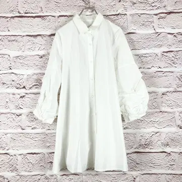 zr154 화이트 벌룬 슬리브 셔츠 7부 기장 L