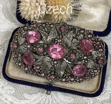 체코제 빈티지 브로치 필리그리 보타니컬 체코 유리