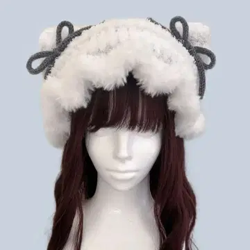 고양이 귀 니트 모자 2-9 화이트 그레이 화이트