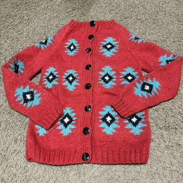 기하학 패턴 빨간색 니트 가디건