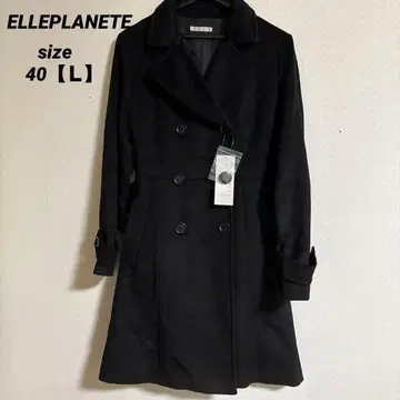 ELLE 블랙 더블 브레스트 롱 코트