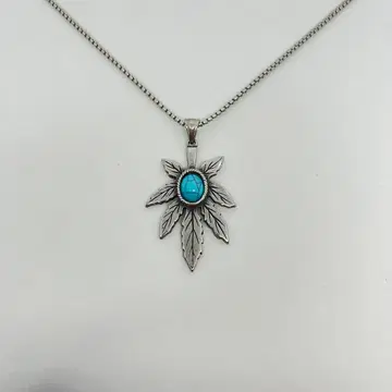 새상품 목걸이 잎 터콰이즈 펜던트 액세서리 스테인리스