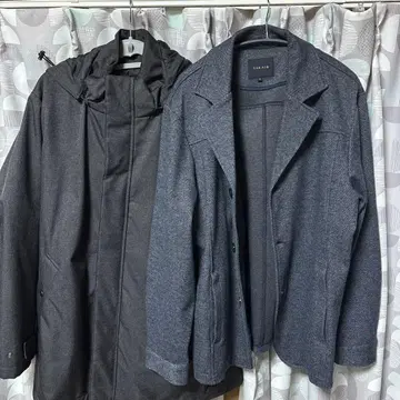 타카큐 다크 그레이 후드 부착 충전솜 코트 울풍 자켓 xl