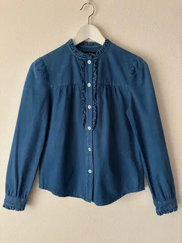 [레어] A.P.C. 네이비 나염 프릴 셔츠 긴팔