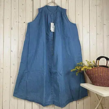 새상품 데님 원피스 슬리브리스 원피스 블루 인디고 면 혼방 블루