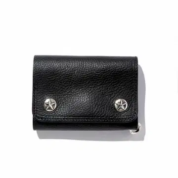 블랙 가죽 3단 폴더형 지갑 스터드 장식