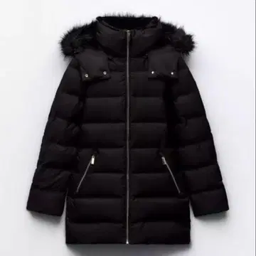 ZARA 후드 부착 세미롱 다운 자켓