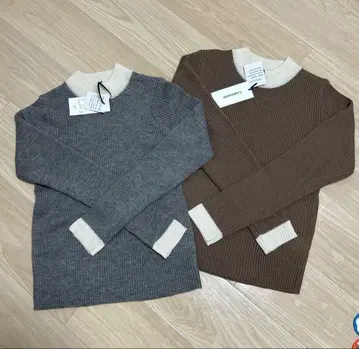 미사용 새상품 M 바이컬러 니트 스웨터 그레이 브라운 베이지 가을/겨울