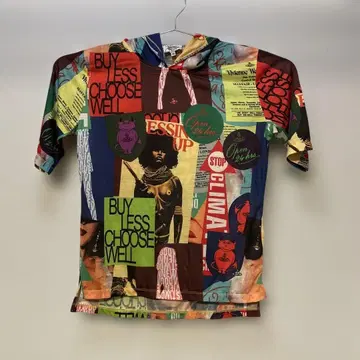 [새상품급] 컬러풀 콜라주 프린트 후드 부착 T셔츠