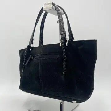 스웨이드 핸드백 블랙 토트백 여성용 실버 금장 장식