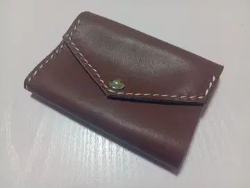 브라운 천연 가죽 미니 지갑 2단 접이 시험 제작품