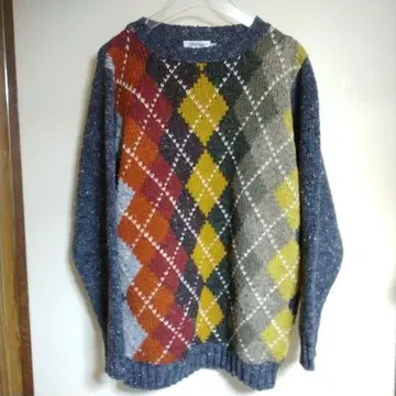 90s 아일랜드제 아가일 무늬 멀티 컬러 니트 스웨터 이세탄