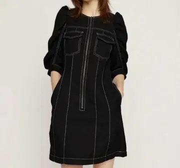 SLY 스라이 GATHER SLEEVE ZIP 숏 원피스 블랙