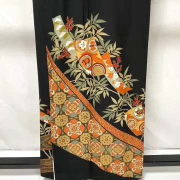 C962 순수 실크 블랙 전통 예복 기모노 비익 부착 오츠몬 금박 기모노