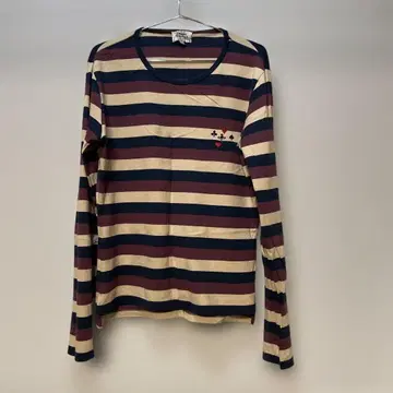 스트라이프 긴팔 티셔츠 카드놀이 자수