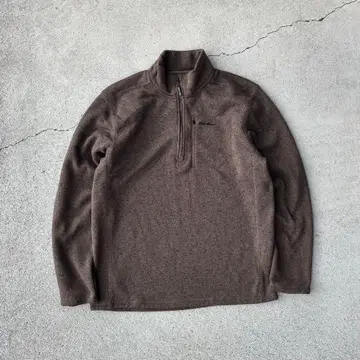 00s 에디 바우어 구제 의류 하프 지퍼 플리스 자켓 자수 브라운