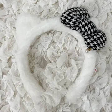 키티 머리띠 하운드투스 체크 패턴