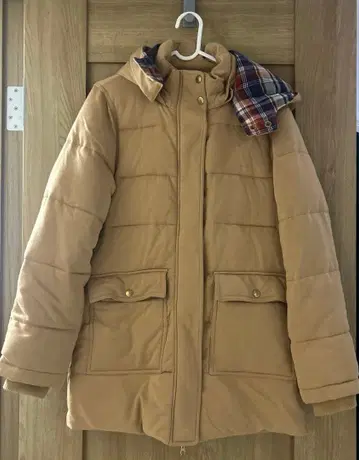 TOMMY 후드 부착 패딩 자켓 M 사이즈 카멜 체크 안감