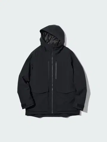 유니클로 하이브리드 다운 후드티 블랙 3D컷