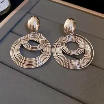 실버 이중 원형 디자인 귀걸이