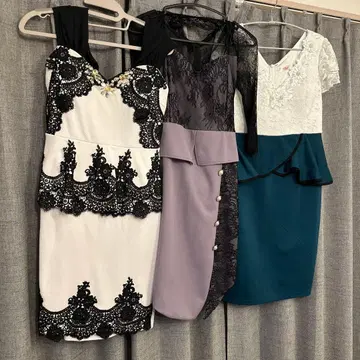 레이스 장식 타이트 드레스 화이트/블랙