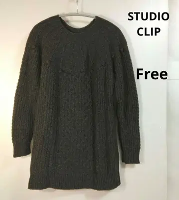 STUDIO CLIP 다크 브라운 케이블 니트 스웨터 긴팔 Free