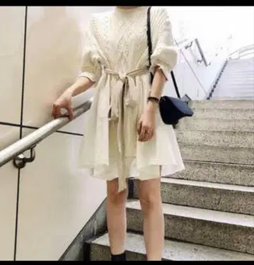 SNIDEL 케이블 니트 데님 원피스 화이트