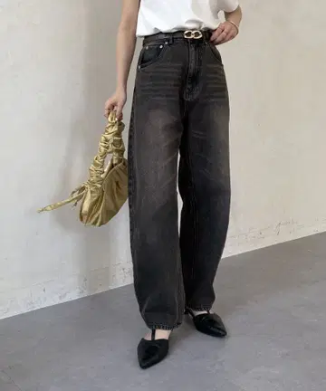 Thevon 커브 데님 팬츠 다크 브라운