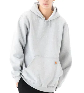 그레이 후드 부착 후드티 코튼 혼방