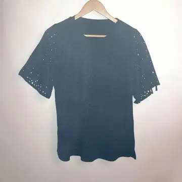 La Mare 레이스 소매 블랙 반팔 셔츠 M-L