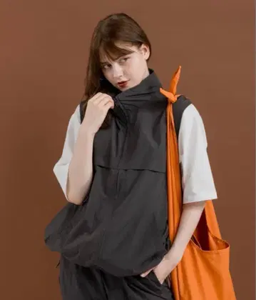 MUHET 뮤에타 나일론 베스트 로고 자수 블랙 XL 드로 코드