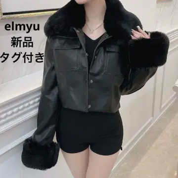 블랙 퍼 레더 재킷 elmyu 가죽 블랙