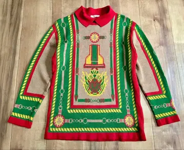 빈티지 카라 부착 아트 패턴 니트 스웨터