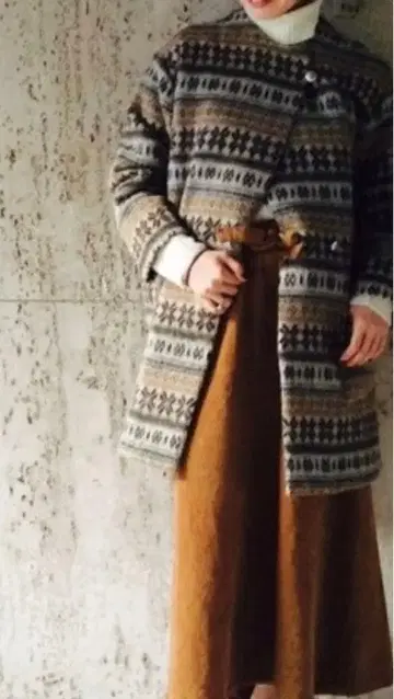 BEAMSBOY orslow 샤기 코트 울 코트 올 패턴 브라운