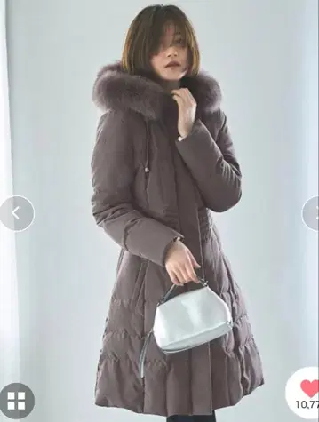 RUIRUE BOUTIQUE 퍼 트리밍 롱 다운 코트 그레이