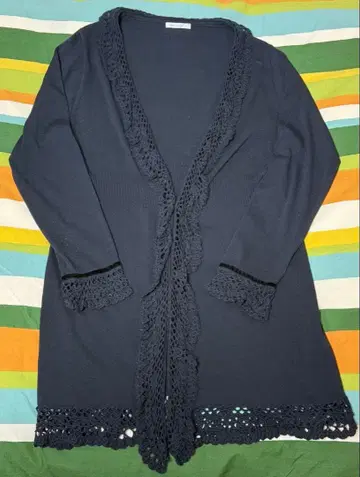 [ 한정 상품 ] SPORTIFF 네이비 레이스 트리밍 니트 가디건