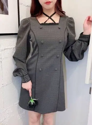 EATME 더블 버튼 파이핑 원피스 믹스