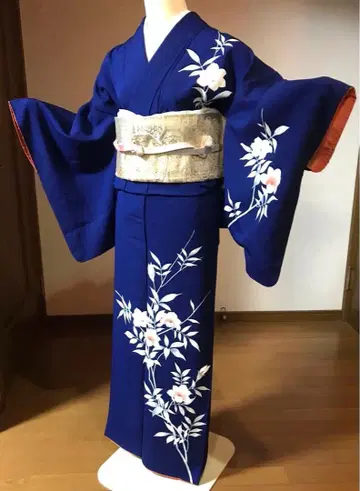 호몬기 츠케사게 파랑 네이비 초롱꽃 순수 실크